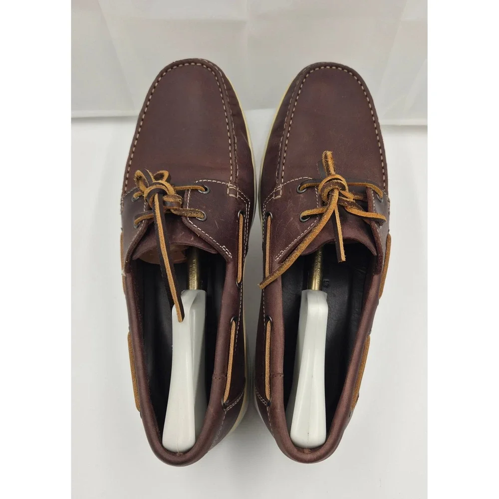 Ecco Kyle Nautical Mens Boat Shoes Brown Leather Deck Shoes Size 45